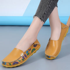 Leren loafers met bloemmotief voor dames, Oranje