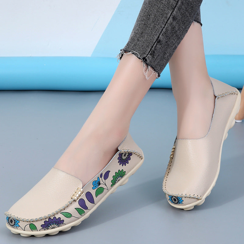 Leren loafers met bloemmotief voor dames