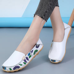 Leren loafers met bloemmotief voor dames, Wit