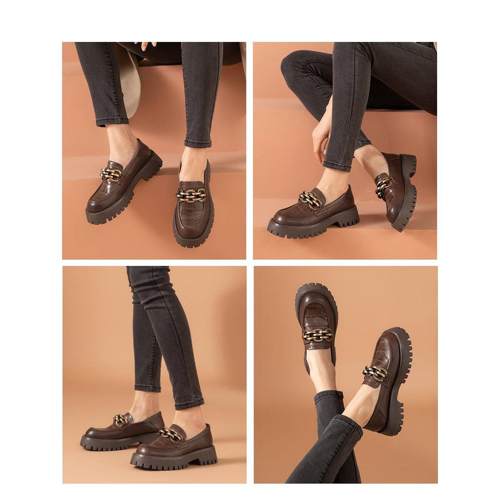 Leren loafers met metalen ketting voor dames