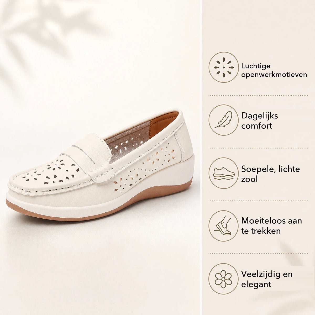 Doorbroken sleehak mocassins voor dames met bloemmotief, achterkant Afbeelding