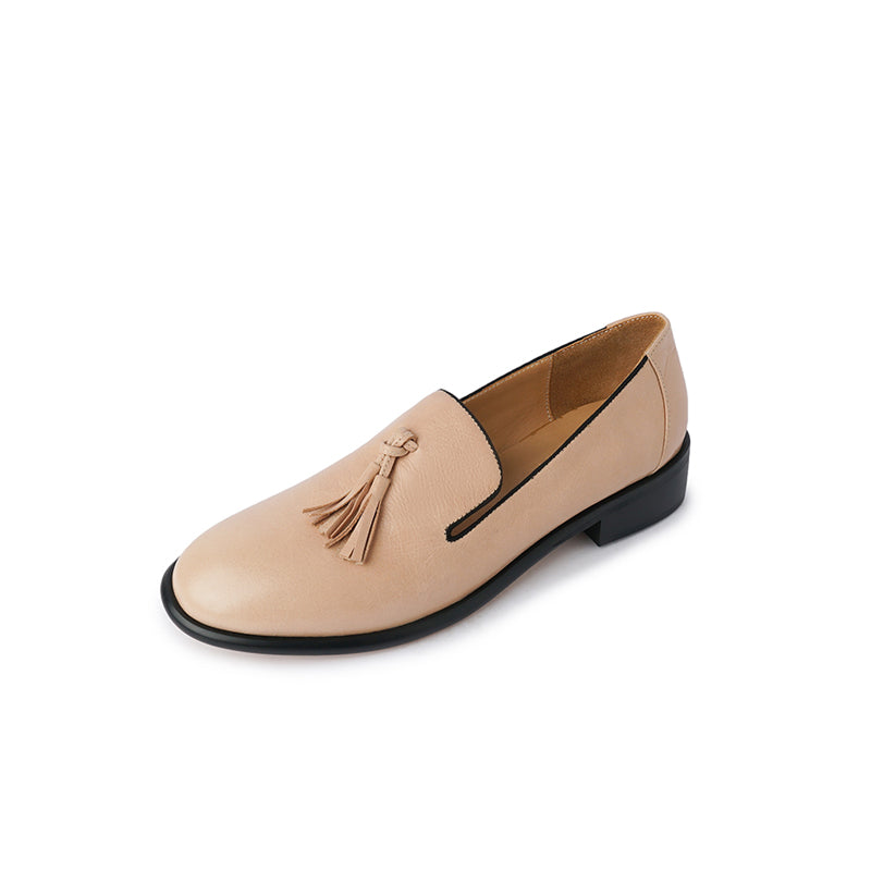 Damesloafers met kwastjes van echt leer en ronde neus