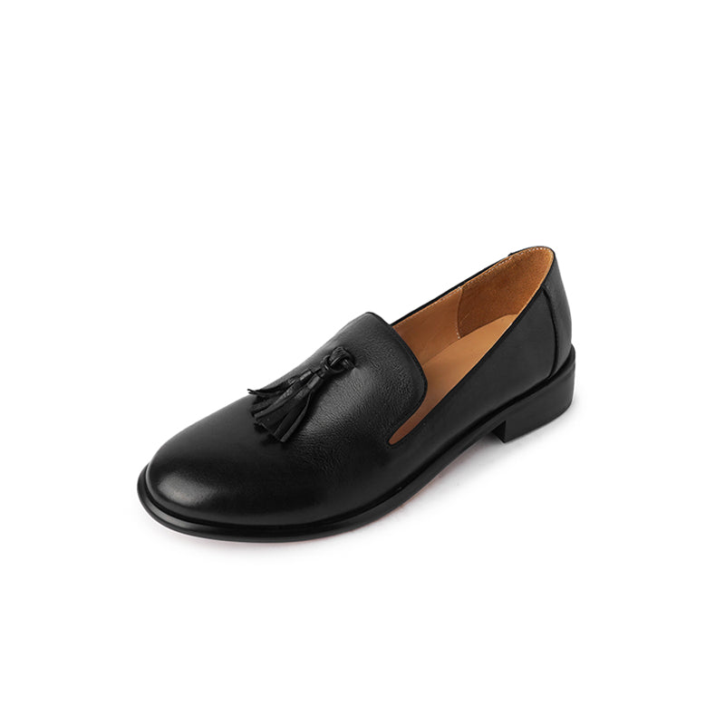 Damesloafers met kwastjes van echt leer en ronde neus