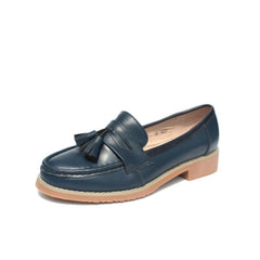Elegante loafers met kwastjes in echt leer voor dames, Blauw