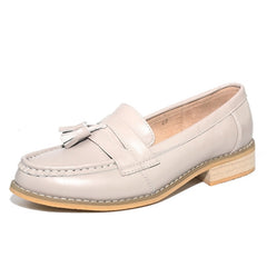 Elegante loafers met kwastjes in echt leer voor dames, Grijze