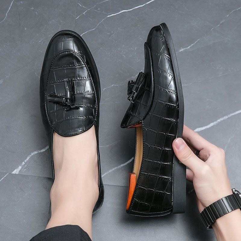 Elegante loafers met kwastjes in croco-effect leer voor heren