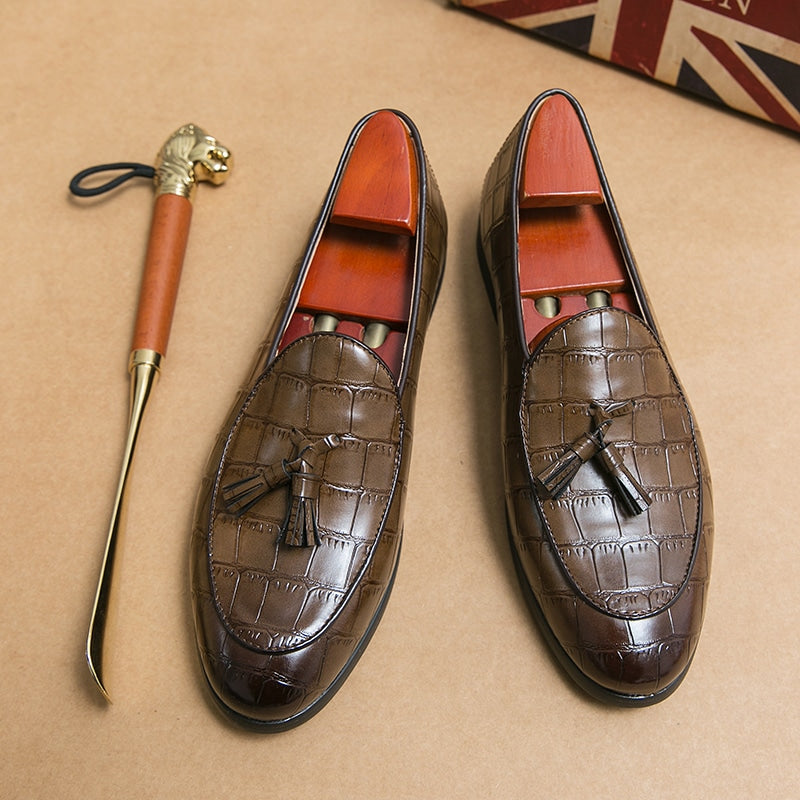 Elegante loafers met kwastjes in croco-effect leer voor heren