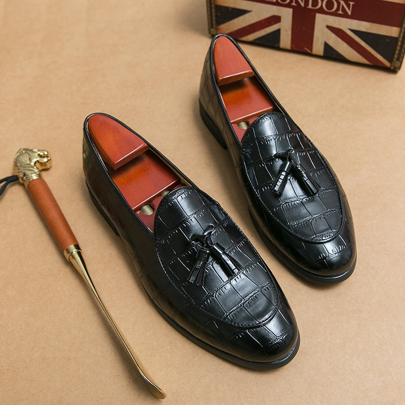 Elegante loafers met kwastjes in croco-effect leer voor heren