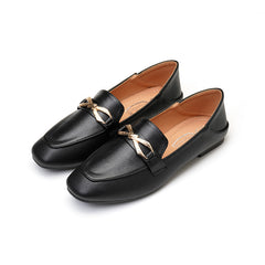 Elegante loafers met gouden strik voor dames, Zwart