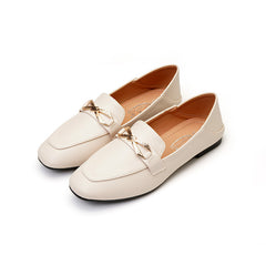 Elegante loafers met gouden strik voor dames, Wit