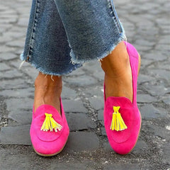 Kleurrijke dames loafers met kwastjes en platte hakken, Roos