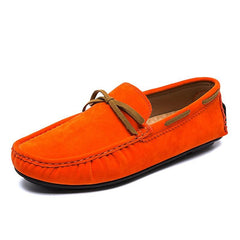 Kleurrijke instap bootvormige loafers met suède-effect voor heren, Oranje