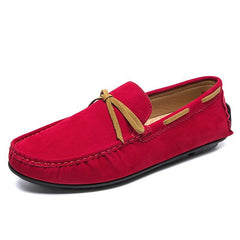 Kleurrijke instap bootvormige loafers met suède-effect voor heren, Rood