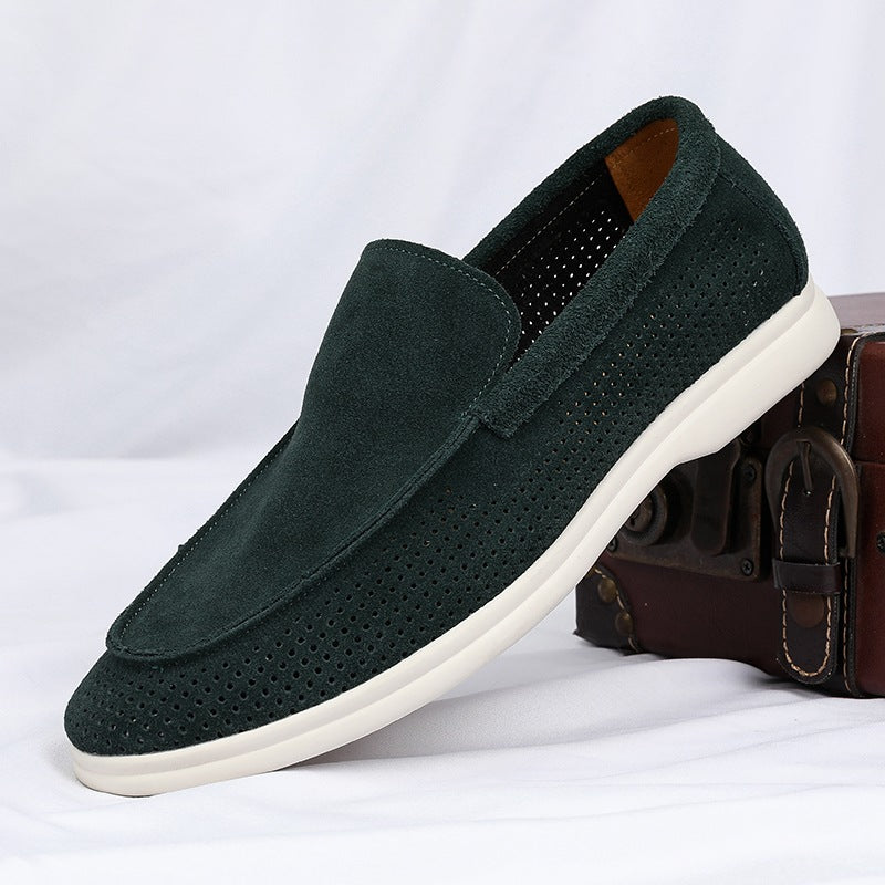 Beige mocassin met witte zool, achterkant