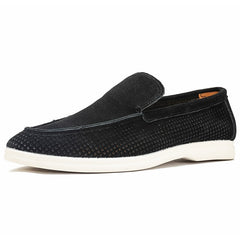 Geperforeerde heren mocassin instap, zwart, beige of groen, Zwart