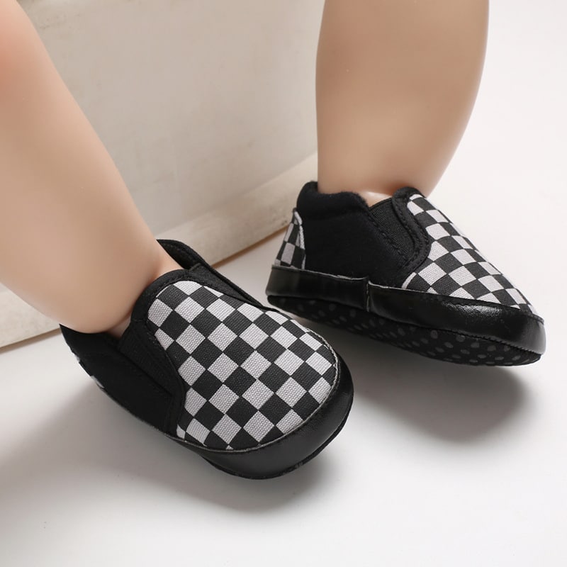 Mocassins in geruite canvas voor babyjongens