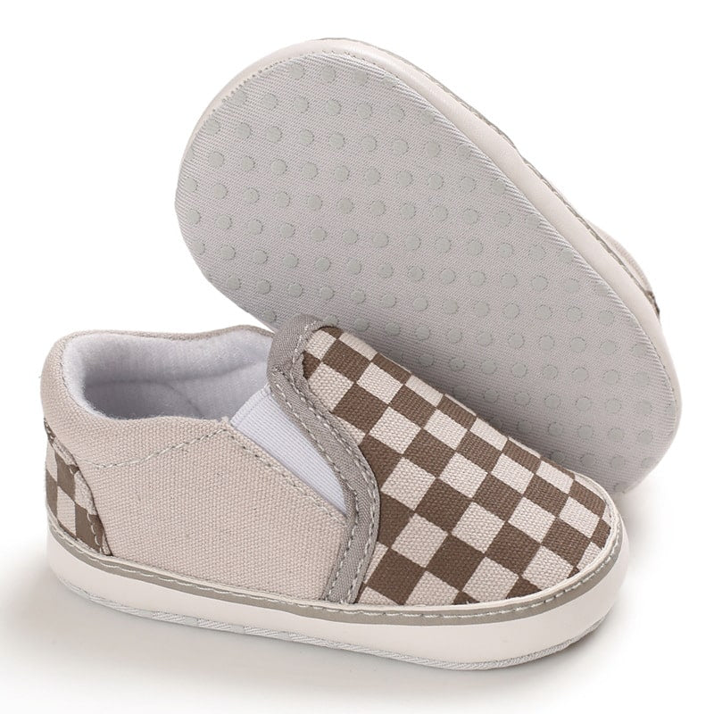Mocassins in geruite canvas voor babyjongens