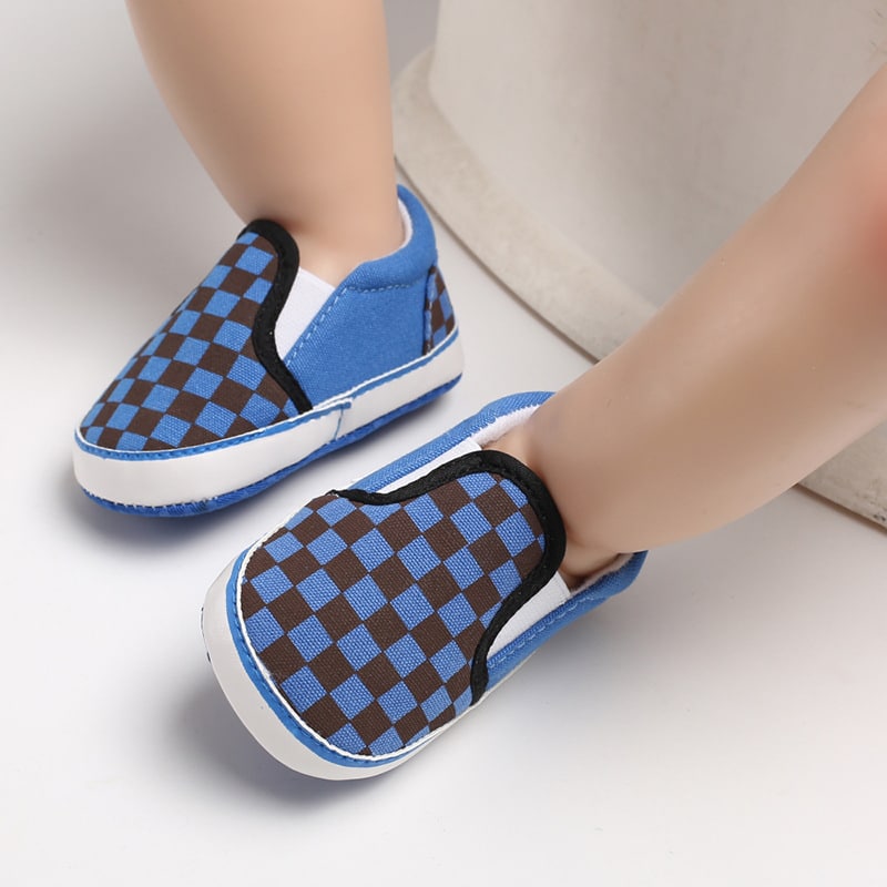 Mocassins in geruite canvas voor babyjongens