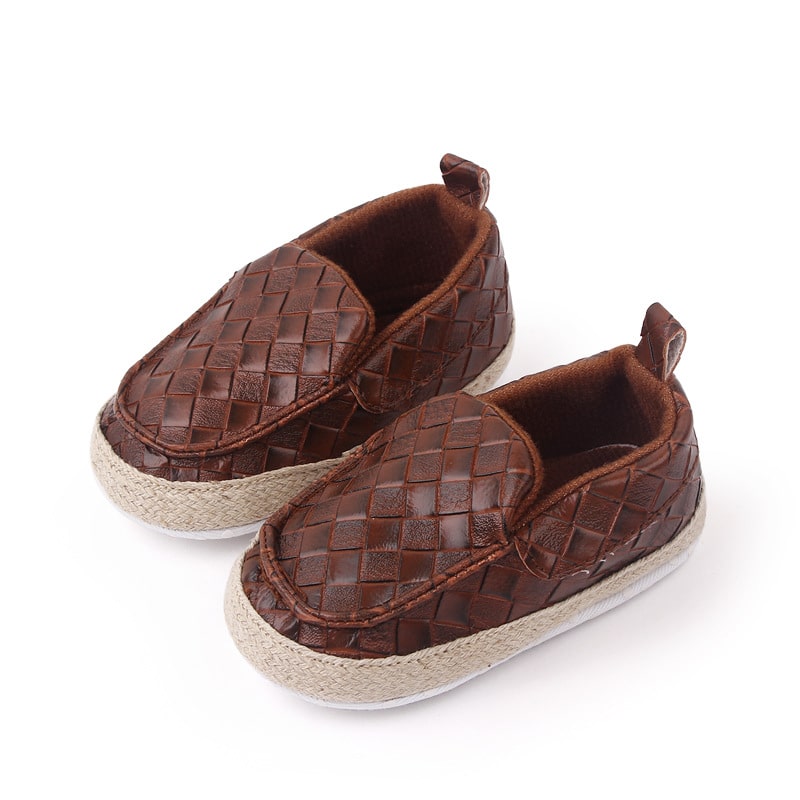 Mocassins met gevlochten leereffect en touw voor babyjongens