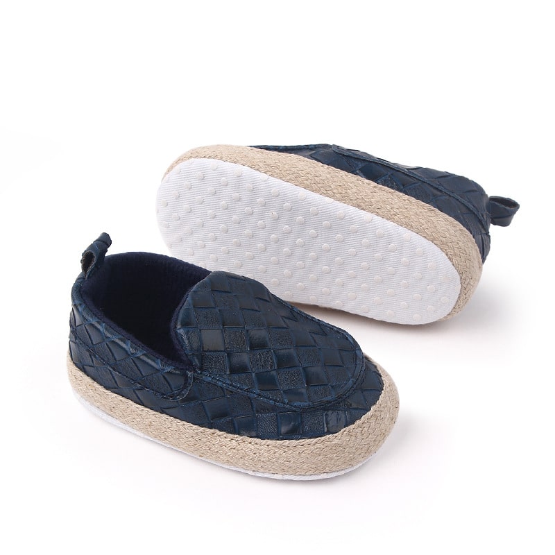 Mocassins met gevlochten leereffect en touw voor babyjongens