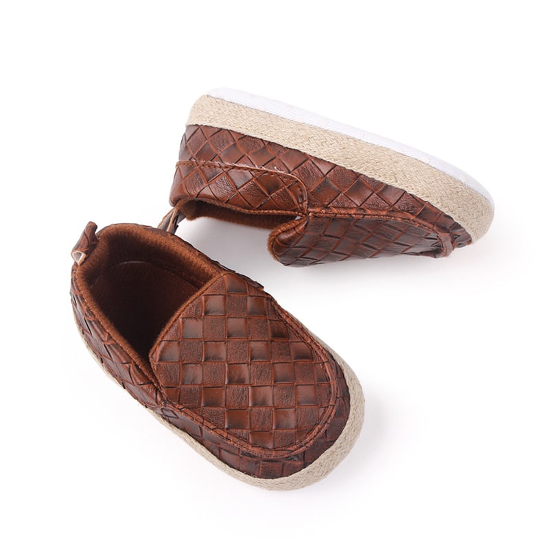 Mocassins met gevlochten leereffect en touw voor babyjongens