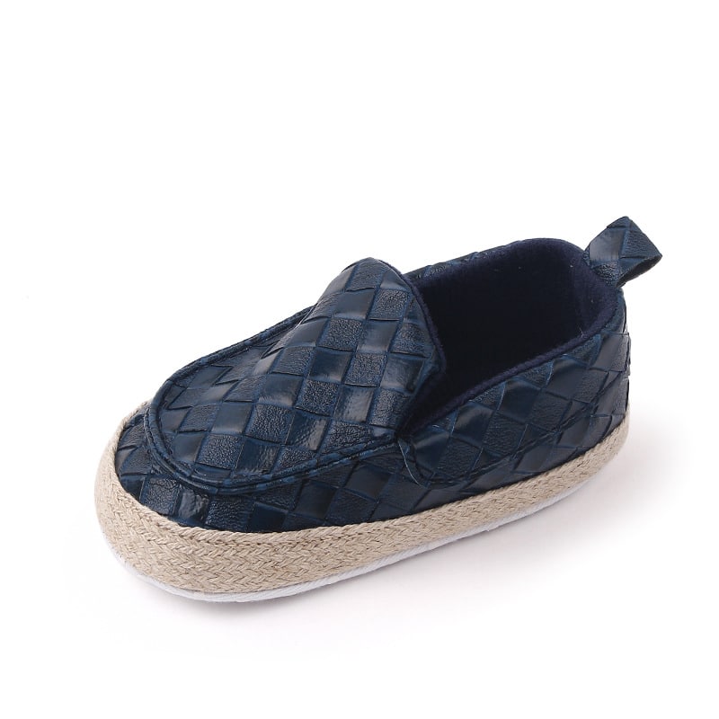 Mocassins met gevlochten leereffect en touw voor babyjongens