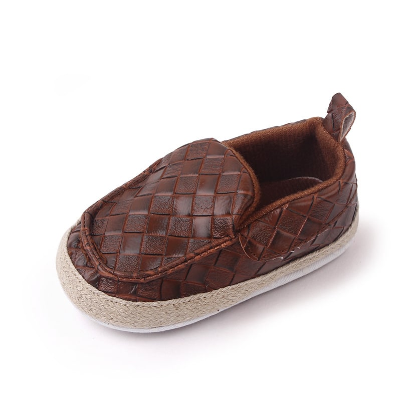 Mocassins met gevlochten leereffect en touw voor babyjongens