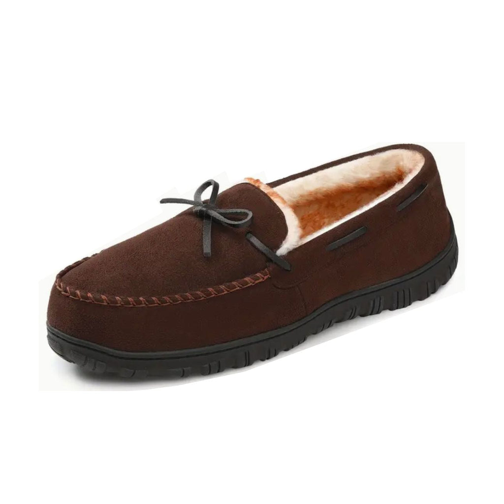 Gevoerde bruine heren mocassins, bovenaanzicht