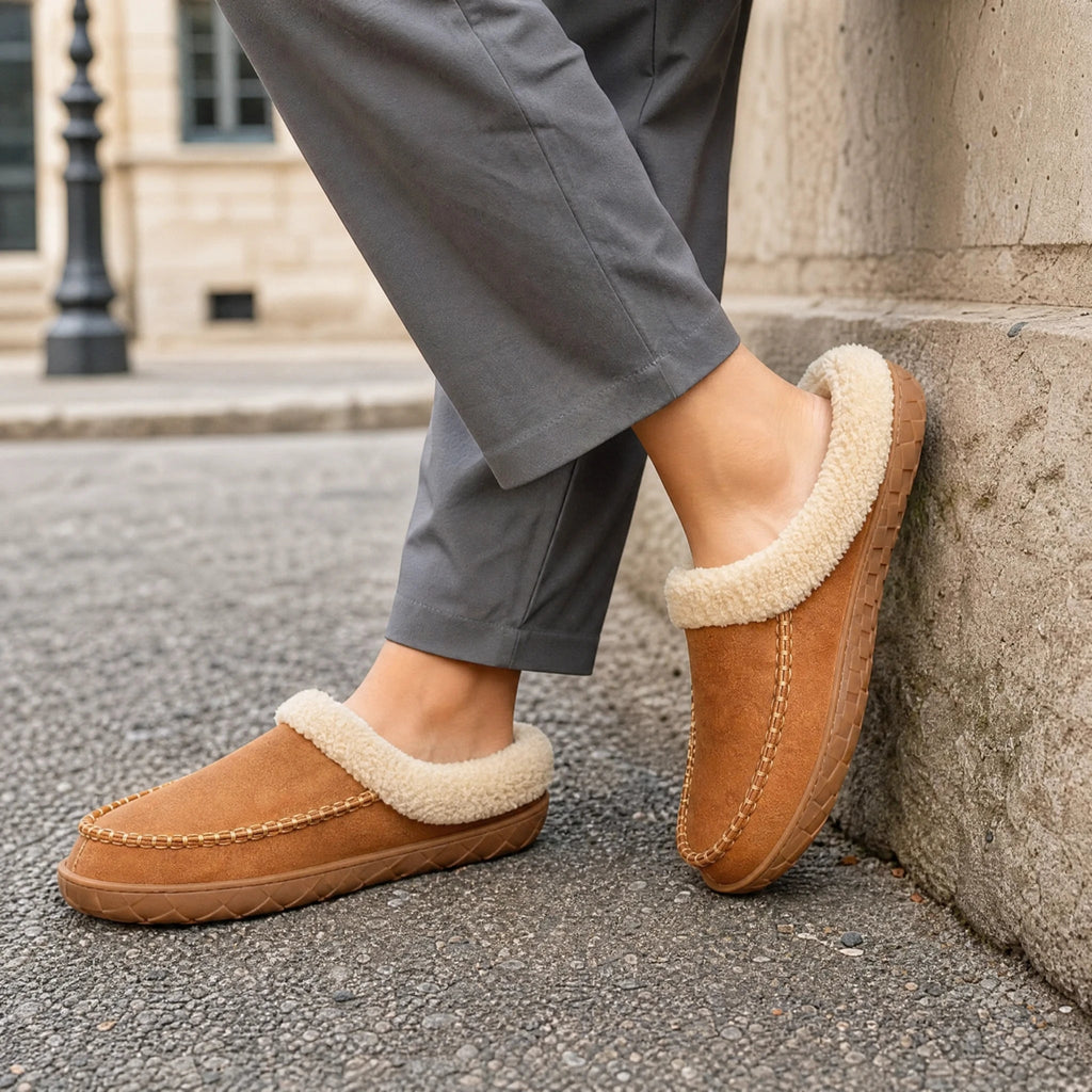 Dikke bouclé kraag van de pantoffelmocassin
