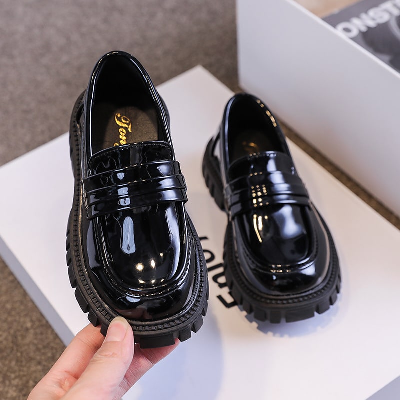 Glimmende zwarte lente mocassins voor jongens