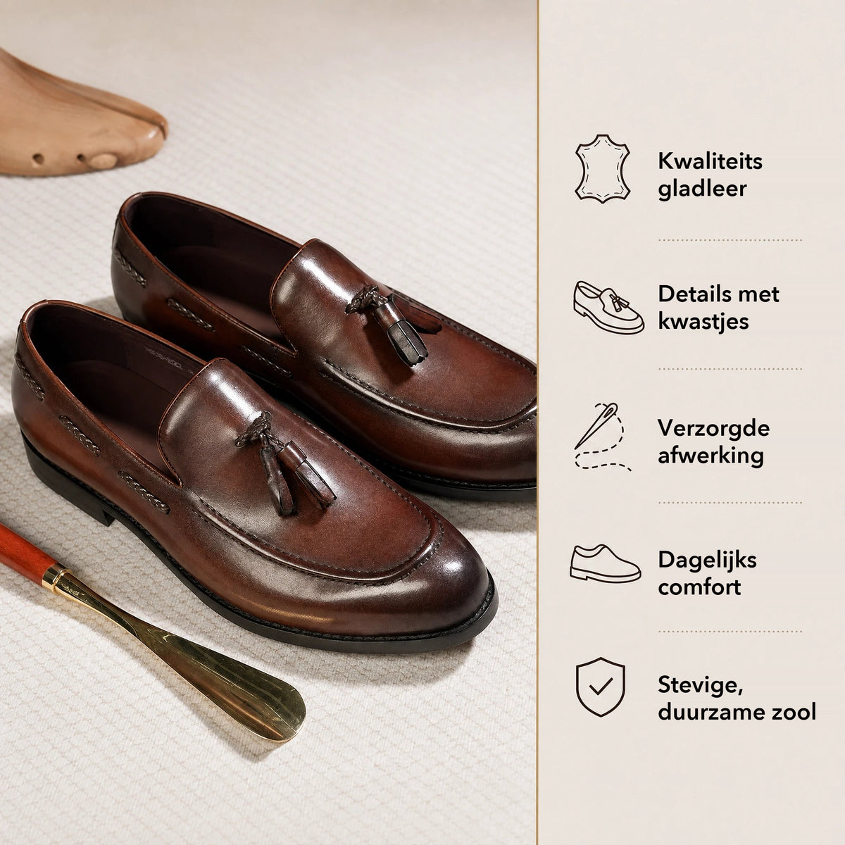 Heren loafer met kwastjes en decoratieve franjes - bruin, foto 5