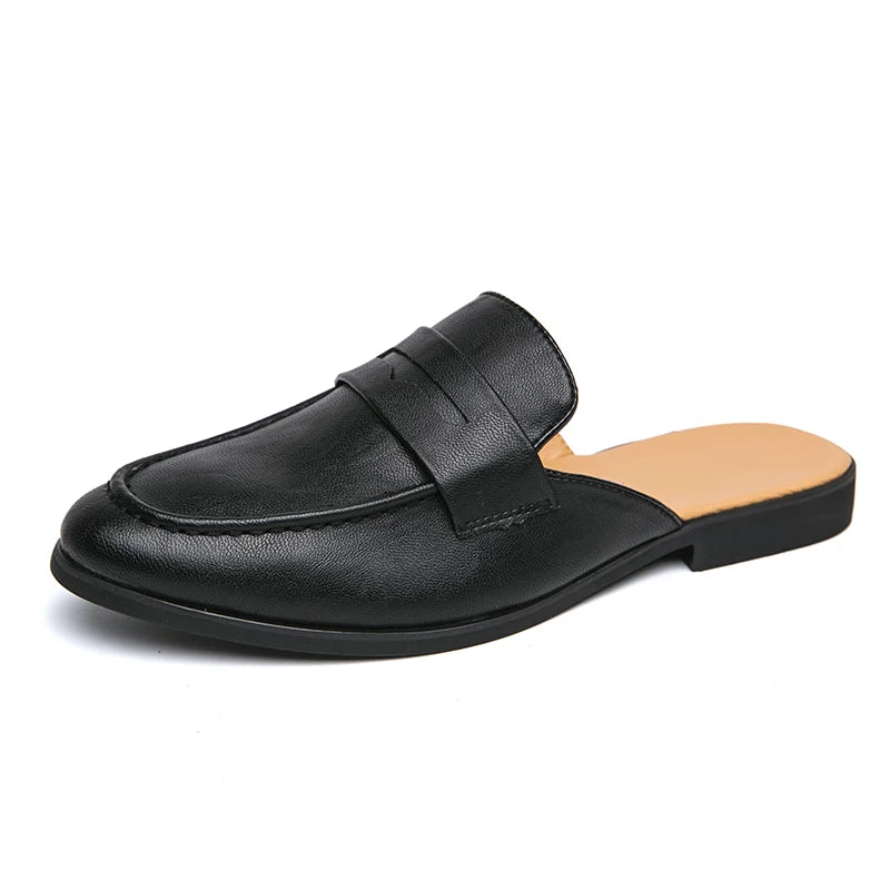Open heren loafer-muilen met glad bovenwerk in bruin, voorkant