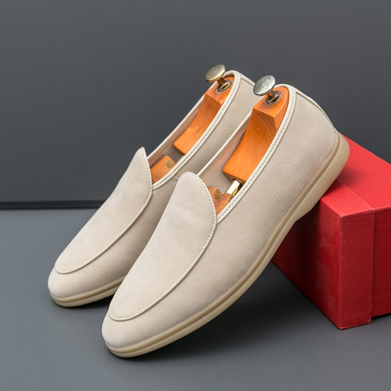 Heren loafer in imitatiesuède in crème, bovenaanzicht