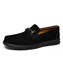 Heren loafers met rubberen zool en metalen gesp, zwart en camel, Zwart