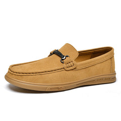Heren loafers met rubberen zool en metalen gesp, zwart en camel, Camel