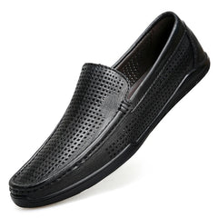 Herenloafers van soepel open leer, ademend comfort, Zwart