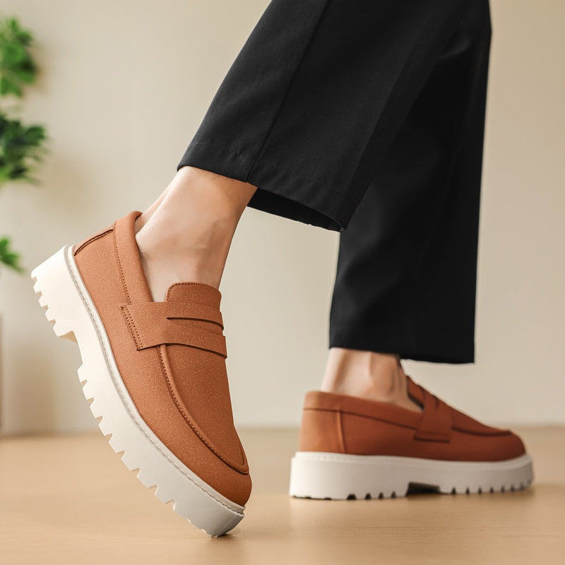 Camel heren mocassin met profielzool, bovenaanzicht