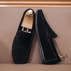 Heren mocassin in suède-look met zichtbare naden, Zwart