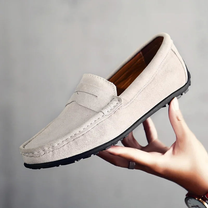 Suède heren rijloafers met profielzool in penny-stijl - lichtgrijs, foto 10