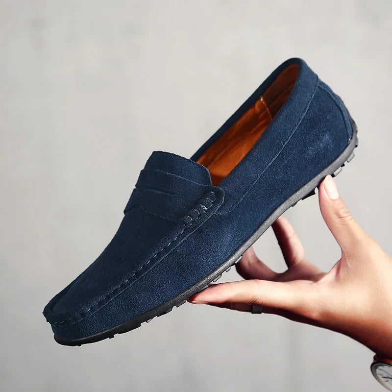 Suède heren rijloafers met profielzool in penny-stijl - nachtblauw, foto 11