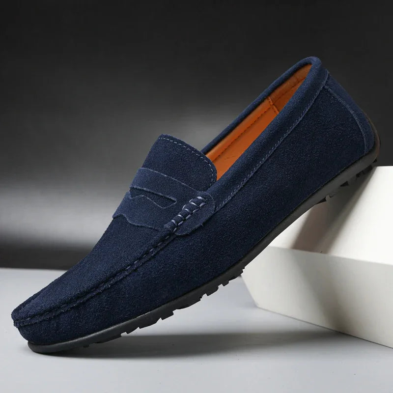 Suède heren rijloafers met profielzool in penny-stijl - lichtgrijs, foto 5