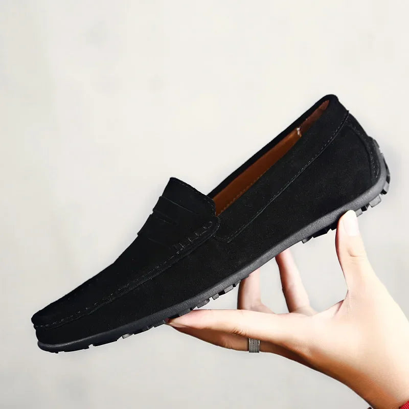 Suède heren rijloafers met profielzool in penny-stijl - zwart, foto 7