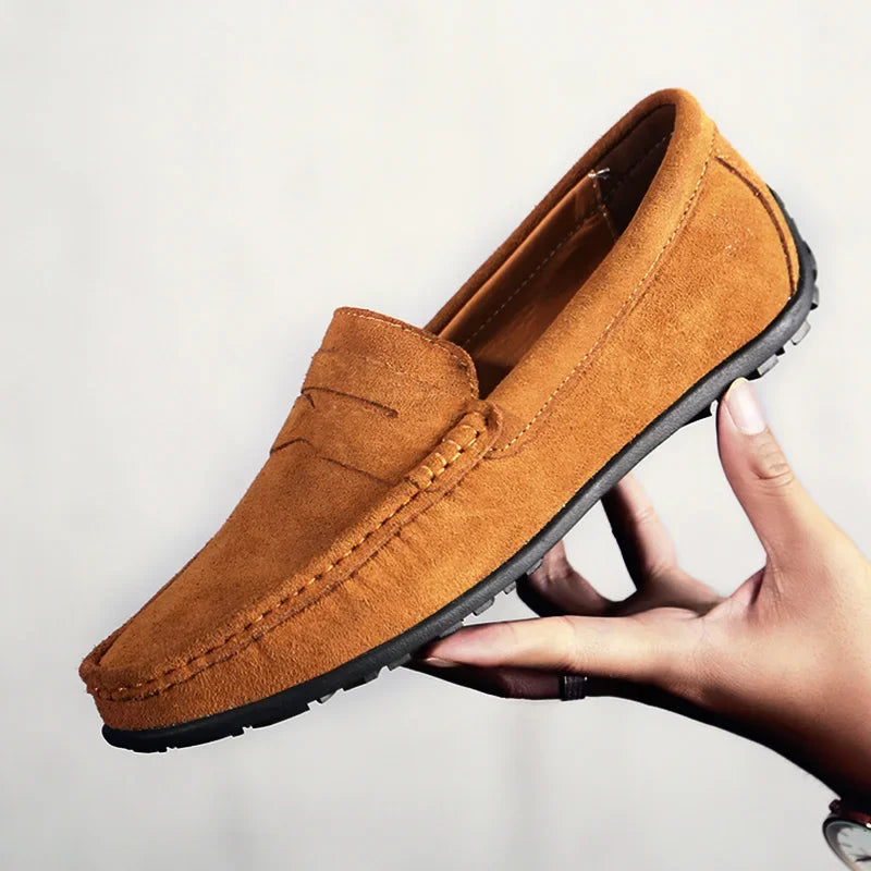 Suède heren rijloafers met profielzool in penny-stijl - camel, foto 9