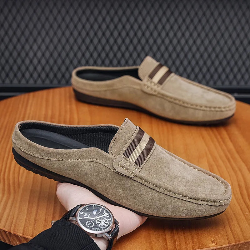 Loafer-muil voor heren met gestreepte band in blauw, zijaanzicht
