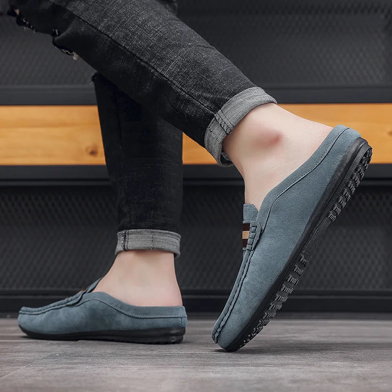 Loafer-muil voor heren met gestreepte band in blauw, zool
