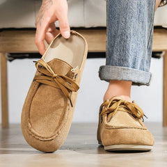Loafer-muil voor heren met veters en open hiel, Camel