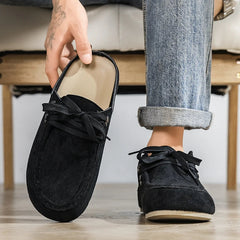 Loafer-muil voor heren met veters en open hiel, Zwart