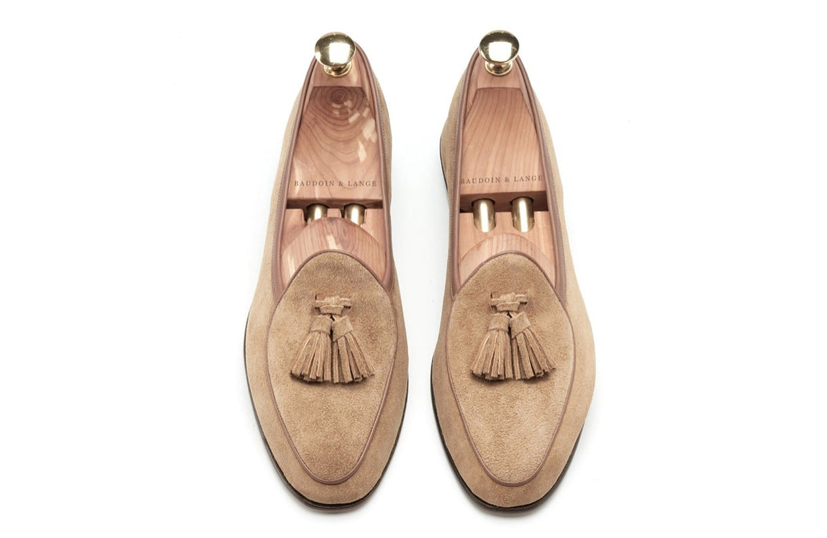 Heren loafers met kwastjes in echt suède