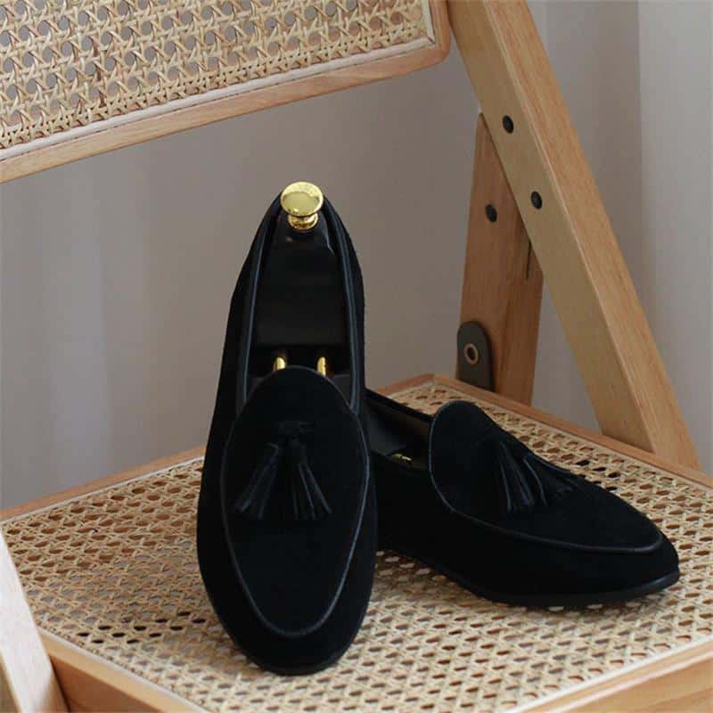 Heren loafers met kwastjes in echt suède
