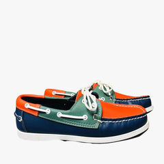 Ontspannen driekleurige oranje bootmocassins voor heren, Blauw